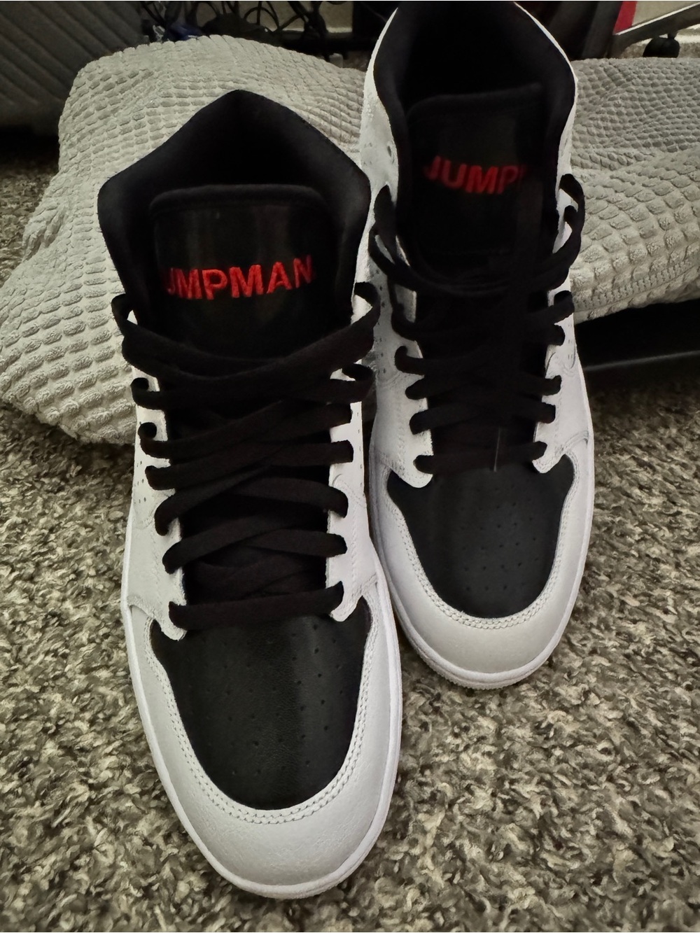 Jump Black and White High-Top Sneakers with Red Logo